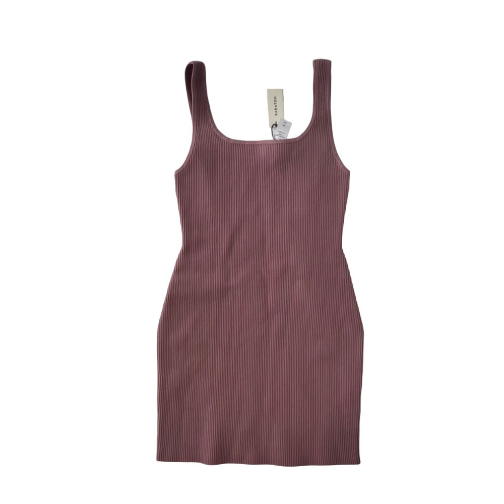 Babaton Sculpt Knit Squareneck Mini Dress in Taupe